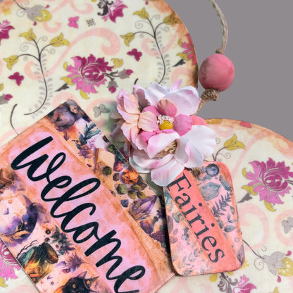 Handmade Fairy Welcome Heart Wall Hanging - Shabby Chic Decoupage Fairy Garden Decor