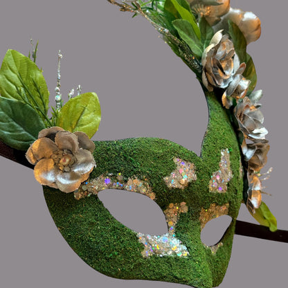 Woodland Fairy Mask | Moss Masquerade Mask | Fantasy Costume Accessory | Renaissance Faire Costume | Fairy Festival