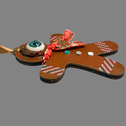 One Eyed Gingerbread Man Ornament | Christmas Tree Decoration | Whimsical Holiday Decor | Hand Painted Folk Art Ornament | Creepy Cute