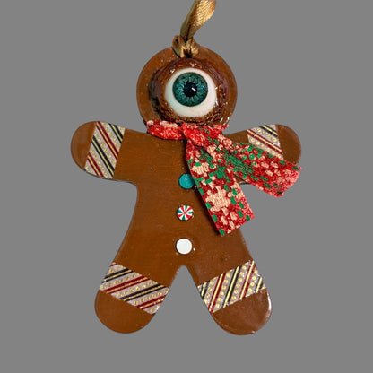 One Eyed Gingerbread Man Ornament | Christmas Tree Decoration | Whimsical Holiday Decor | Hand Painted Folk Art Ornament | Creepy Cute