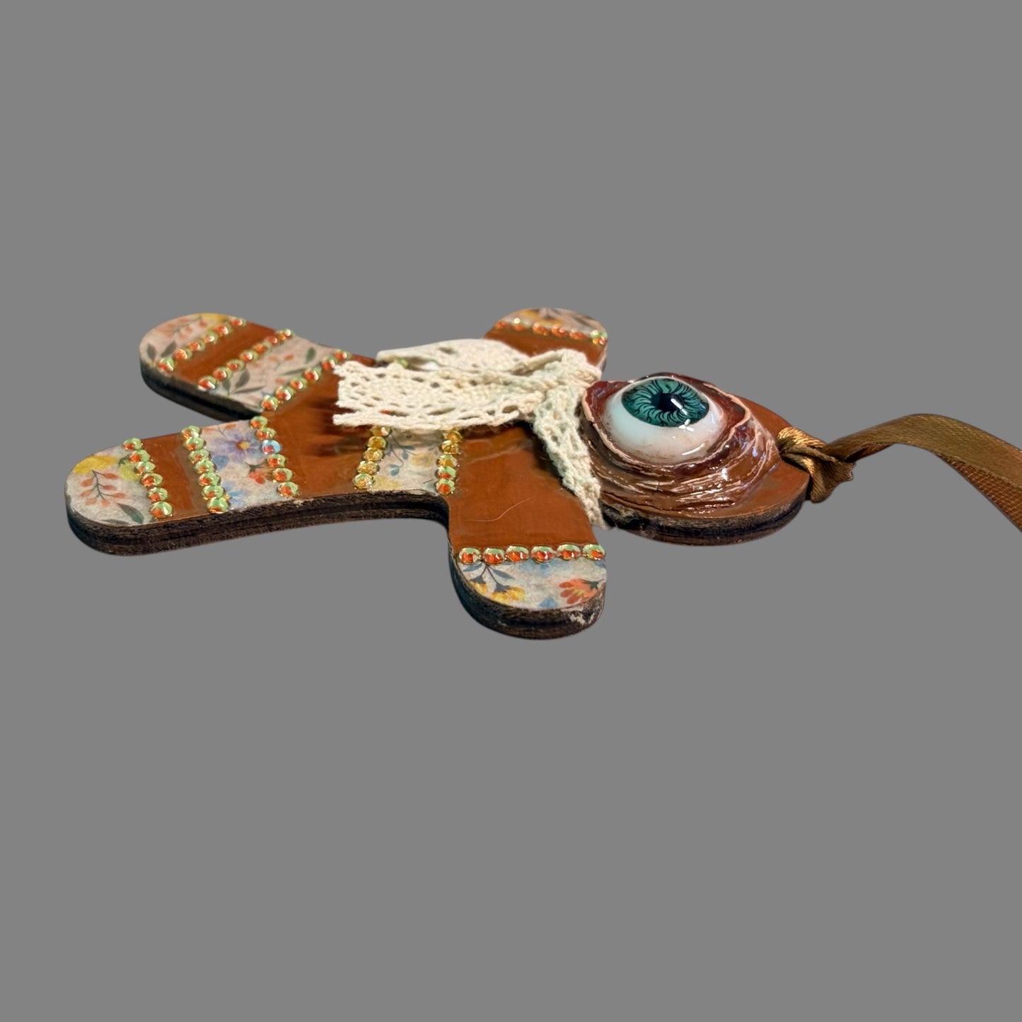 One Eyed Gingerbread Man Ornament | Christmas Tree Decoration | Whimsical Holiday Decor | Hand Painted Folk Art Ornament | Creepy Cute