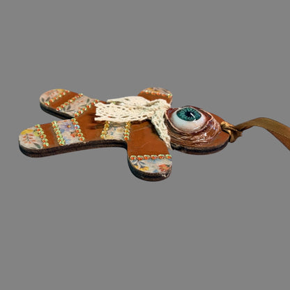 One Eyed Gingerbread Man Ornament | Christmas Tree Decoration | Whimsical Holiday Decor | Hand Painted Folk Art Ornament | Creepy Cute