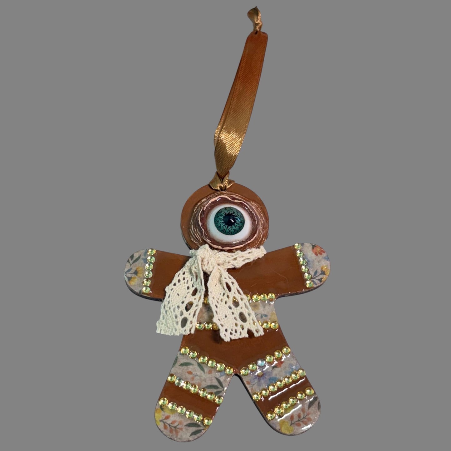 One Eyed Gingerbread Man Ornament | Christmas Tree Decoration | Whimsical Holiday Decor | Hand Painted Folk Art Ornament | Creepy Cute