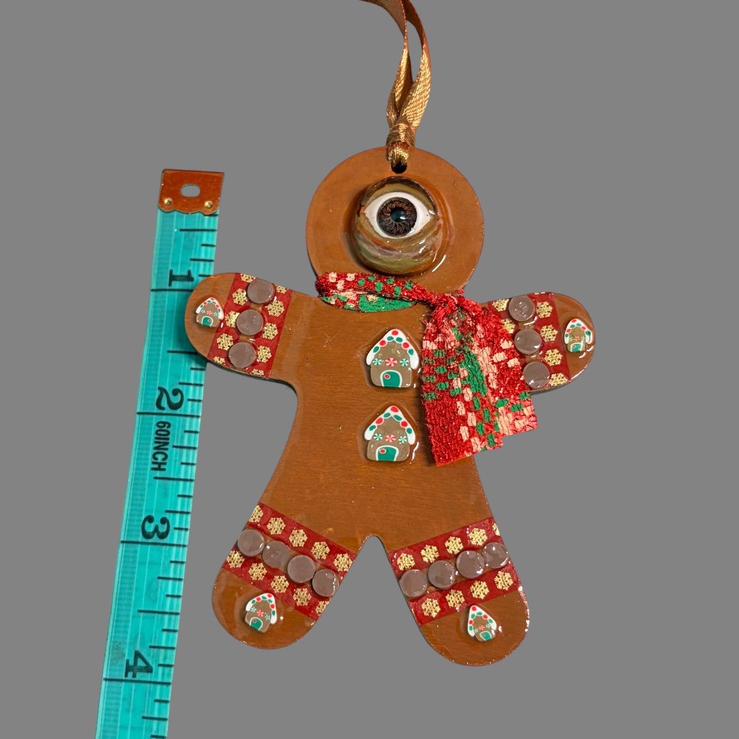 One Eyed Gingerbread Man Ornament | Christmas Tree Decoration | Whimsical Holiday Decor | Hand Painted Folk Art Ornament | Creepy Cute