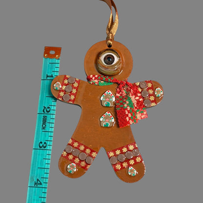 One Eyed Gingerbread Man Ornament | Christmas Tree Decoration | Whimsical Holiday Decor | Hand Painted Folk Art Ornament | Creepy Cute