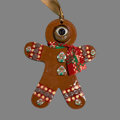One Eyed Gingerbread Man Ornament | Christmas Tree Decoration | Whimsical Holiday Decor | Hand Painted Folk Art Ornament | Creepy Cute