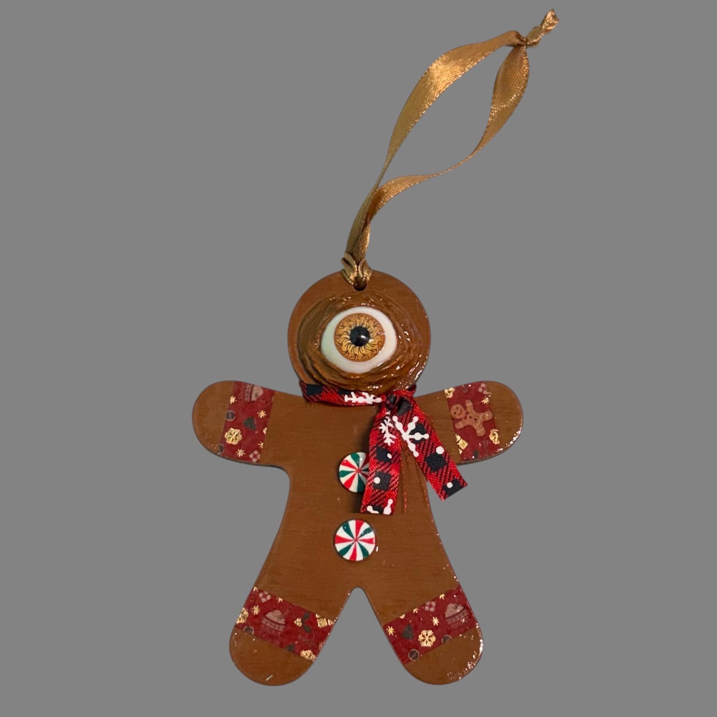 One Eyed Gingerbread Man Ornament | Christmas Tree Decoration | Whimsical Holiday Decor | Hand Painted Folk Art Ornament | Creepy Cute