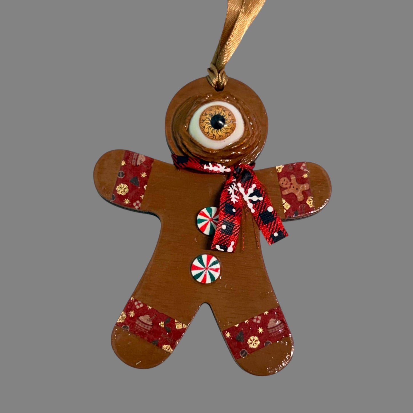 One Eyed Gingerbread Man Ornament | Christmas Tree Decoration | Whimsical Holiday Decor | Hand Painted Folk Art Ornament | Creepy Cute