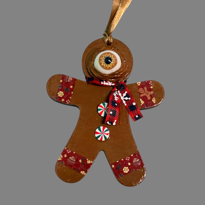 One Eyed Gingerbread Man Ornament | Christmas Tree Decoration | Whimsical Holiday Decor | Hand Painted Folk Art Ornament | Creepy Cute