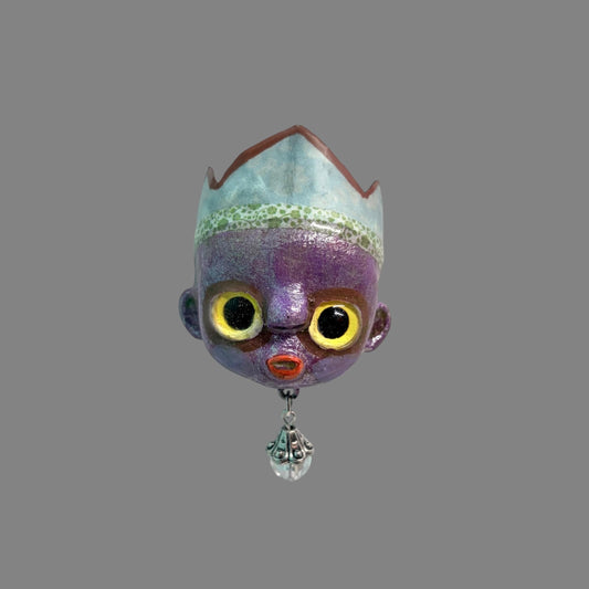 Handpainted Monster Fridge Magnet: Crowned Fae Goblin Kitchen Decor