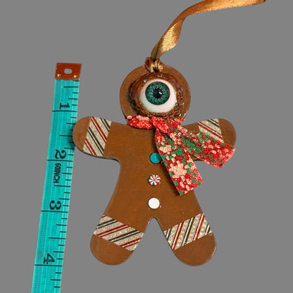 One Eyed Gingerbread Man Ornament | Christmas Tree Decoration | Whimsical Holiday Decor | Hand Painted Folk Art Ornament | Creepy Cute