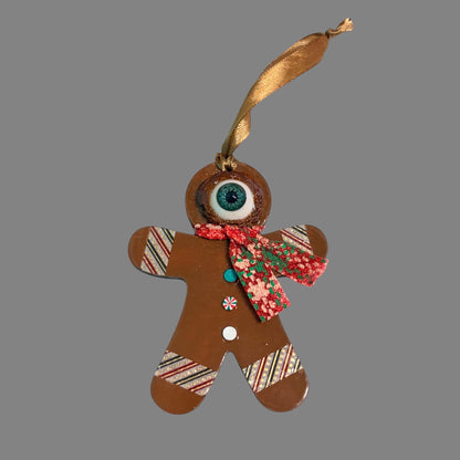 One Eyed Gingerbread Man Ornament | Christmas Tree Decoration | Whimsical Holiday Decor | Hand Painted Folk Art Ornament | Creepy Cute