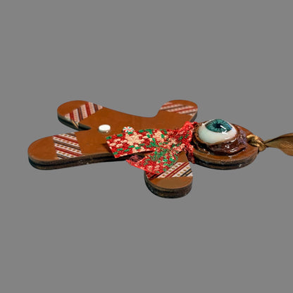 One Eyed Gingerbread Man Ornament | Christmas Tree Decoration | Whimsical Holiday Decor | Hand Painted Folk Art Ornament | Creepy Cute