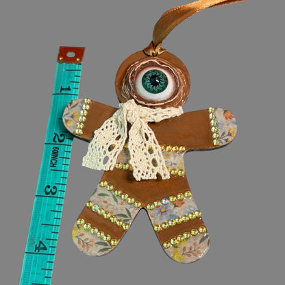 One Eyed Gingerbread Man Ornament | Christmas Tree Decoration | Whimsical Holiday Decor | Hand Painted Folk Art Ornament | Creepy Cute