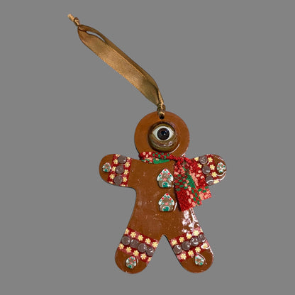 One Eyed Gingerbread Man Ornament | Christmas Tree Decoration | Whimsical Holiday Decor | Hand Painted Folk Art Ornament | Creepy Cute