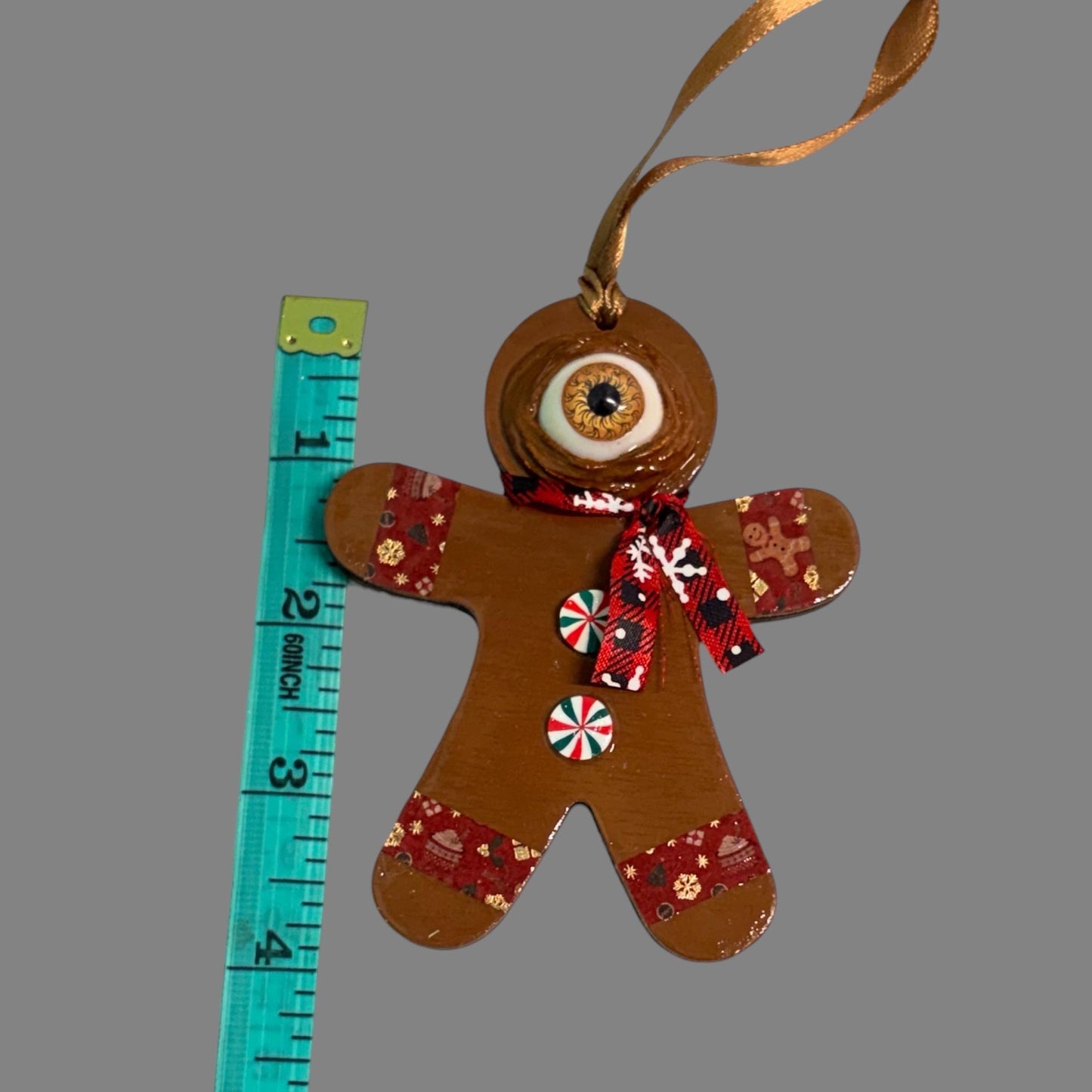 One Eyed Gingerbread Man Ornament | Christmas Tree Decoration | Whimsical Holiday Decor | Hand Painted Folk Art Ornament | Creepy Cute
