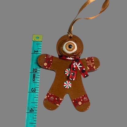 One Eyed Gingerbread Man Ornament | Christmas Tree Decoration | Whimsical Holiday Decor | Hand Painted Folk Art Ornament | Creepy Cute
