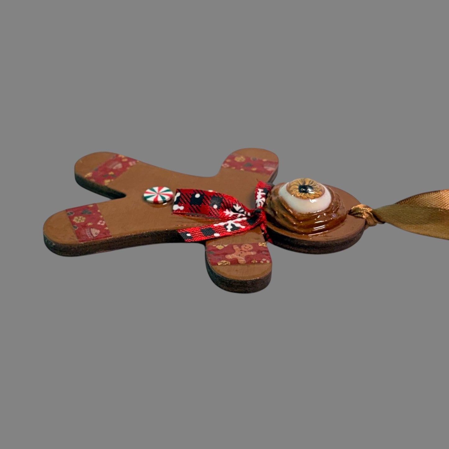 One Eyed Gingerbread Man Ornament | Christmas Tree Decoration | Whimsical Holiday Decor | Hand Painted Folk Art Ornament | Creepy Cute