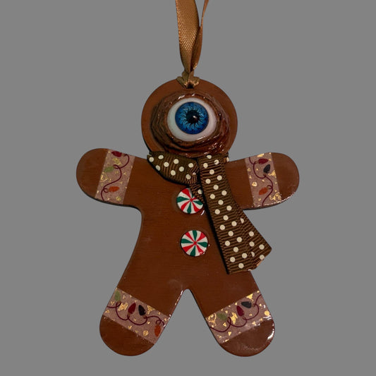 Hand-Painted One-Eyed Gingerbread Man Ornament
