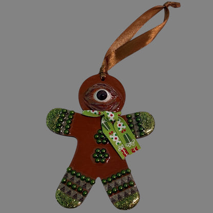 Hand-Painted One-Eyed Gingerbread Man Ornament