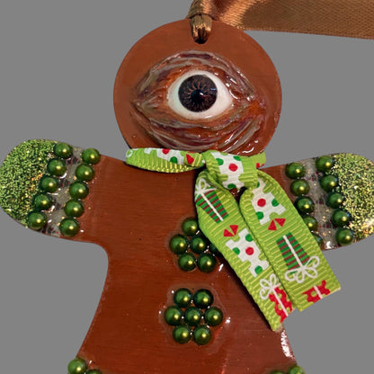Hand-Painted One-Eyed Gingerbread Man Ornament