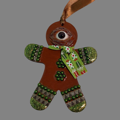 Hand-Painted One-Eyed Gingerbread Man Ornament