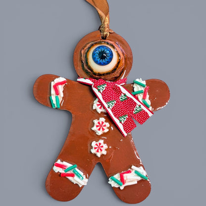 Hand-Painted One-Eyed Gingerbread Man Ornament