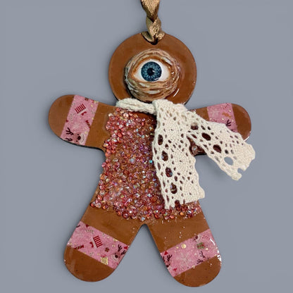 Hand-Painted One-Eyed Gingerbread Man Ornament