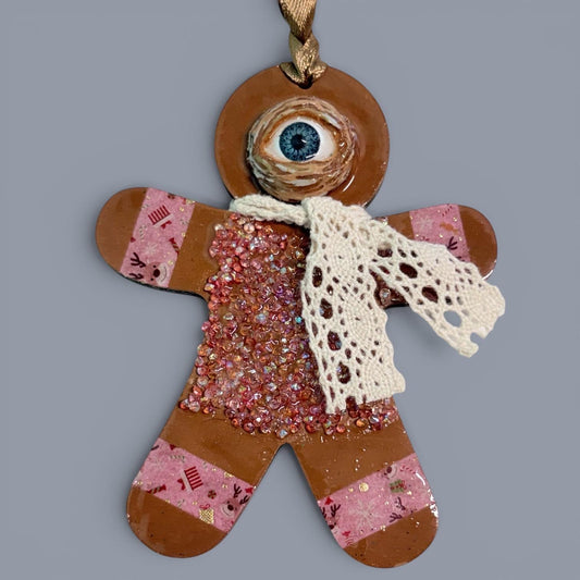 Hand-Painted One-Eyed Gingerbread Man Ornament
