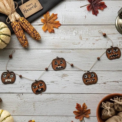 Whimsical Retro Wooden Halloween Pumpkin Garland