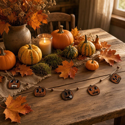 Whimsical Retro Wooden Halloween Pumpkin Garland