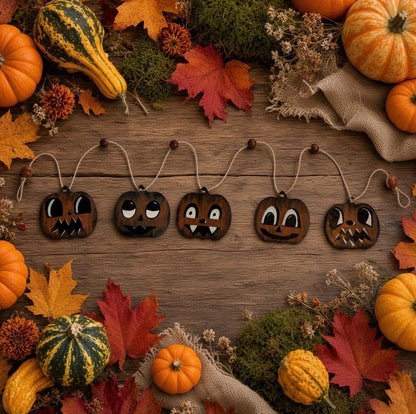 Whimsical Retro Wooden Halloween Pumpkin Garland