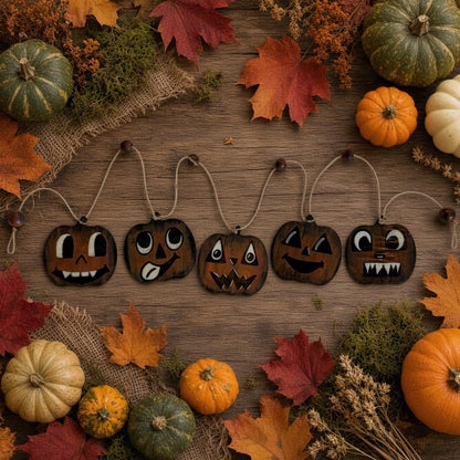 Whimsical Retro Wooden Halloween Pumpkin Garland