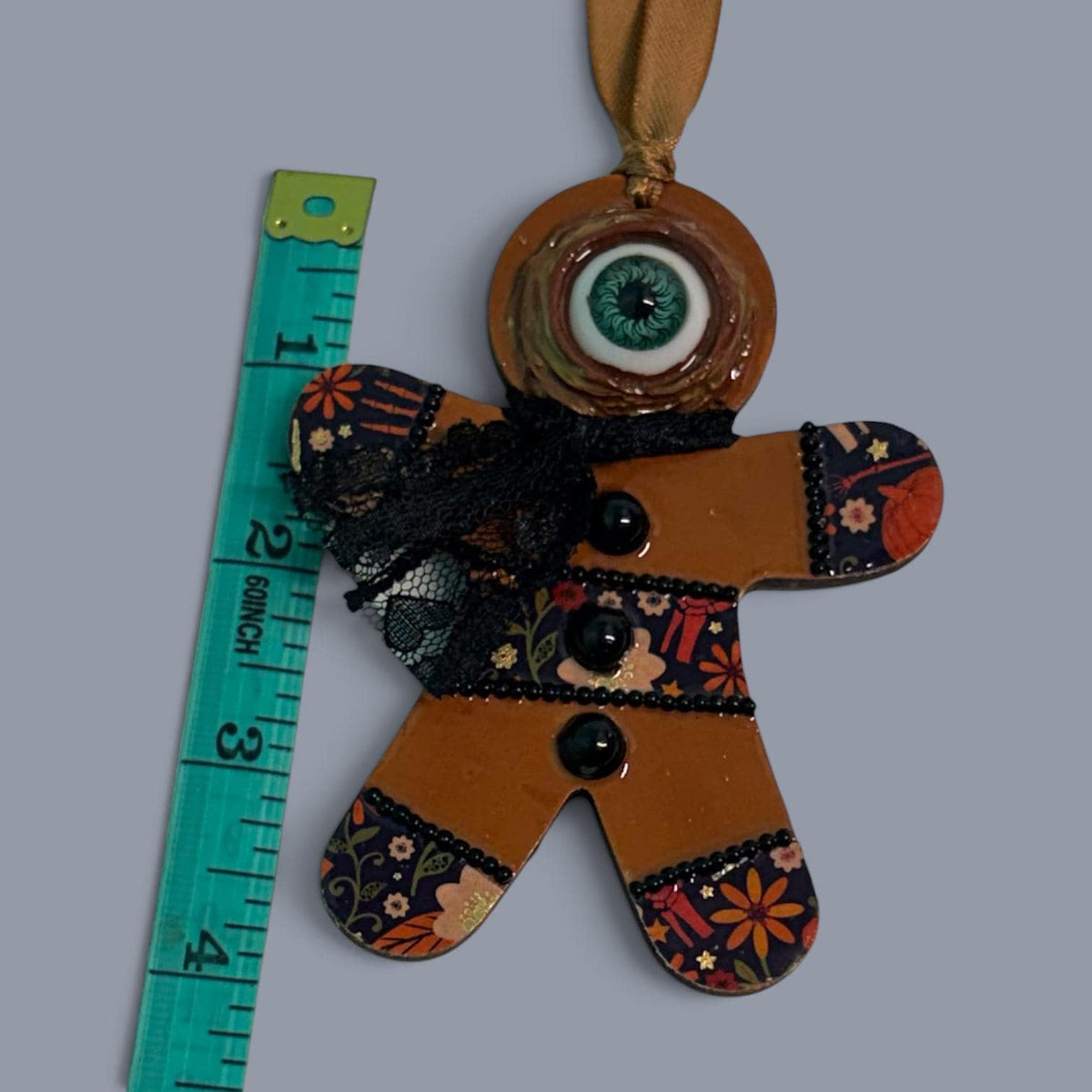 Hand-Painted One-Eyed Gingerbread Man Ornament | Whimsical Folk Art Christmas Decoration