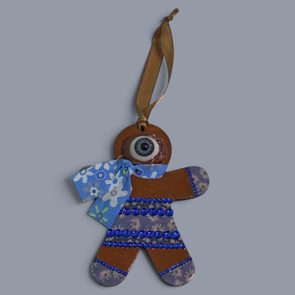 Hand-Painted One-Eyed Gingerbread Man Ornament | Whimsical Folk Art Christmas Decoration