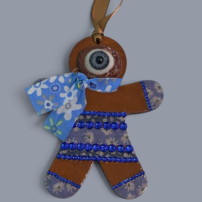 Hand-Painted One-Eyed Gingerbread Man Ornament | Whimsical Folk Art Christmas Decoration