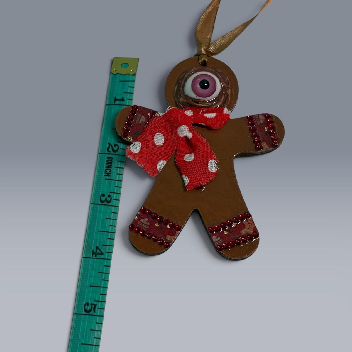 Hand-Painted One-Eyed Gingerbread Man Ornament  Whimsical Folk Art Christmas Decoration