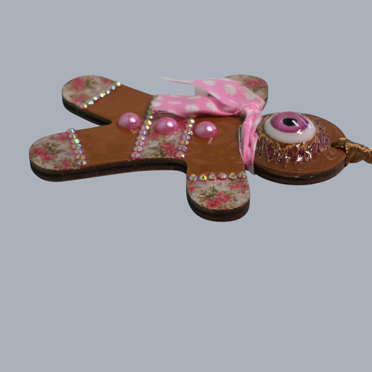 Hand-Painted One-Eyed Gingerbread Man Ornament  Whimsical Folk Art Christmas Decoration