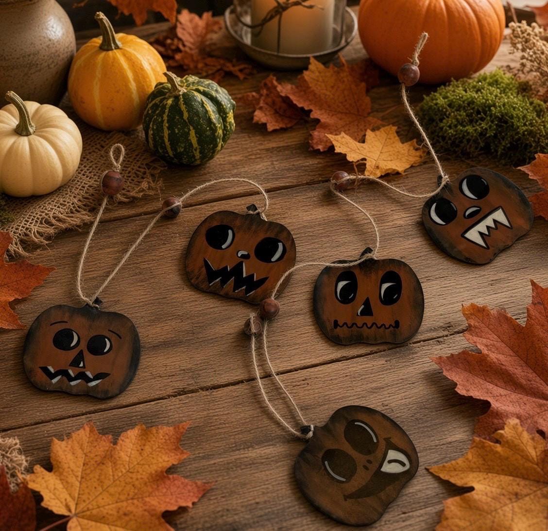 Whimsical Retro Wooden Halloween Pumpkin Garland
