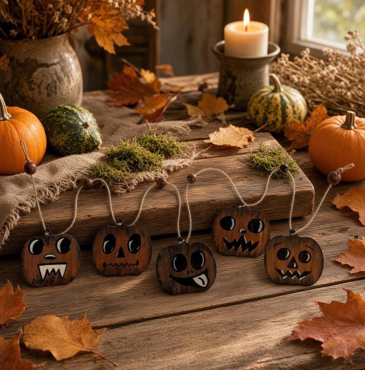 Whimsical Retro Wooden Halloween Pumpkin Garland
