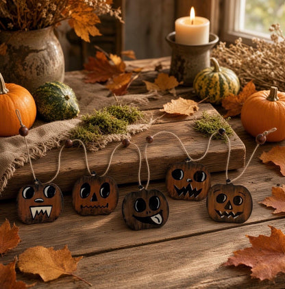 Whimsical Retro Wooden Halloween Pumpkin Garland