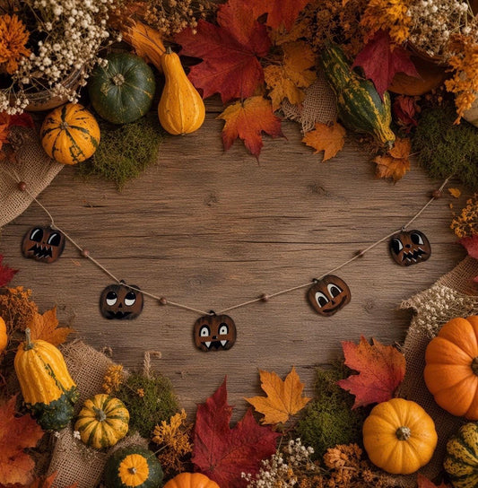 Whimsical Retro Wooden Halloween Pumpkin Garland