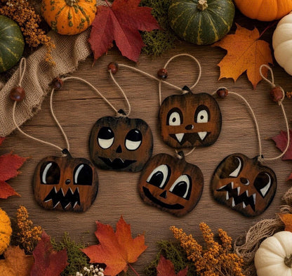Whimsical Retro Wooden Halloween Pumpkin Garland
