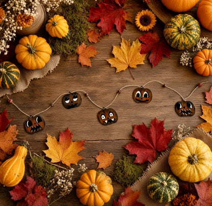Whimsical Retro Wooden Halloween Pumpkin Garland