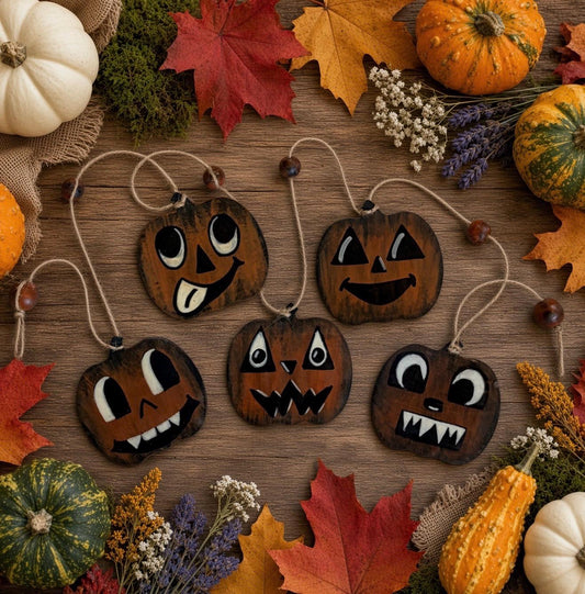 Whimsical Retro Wooden Halloween Pumpkin Garland