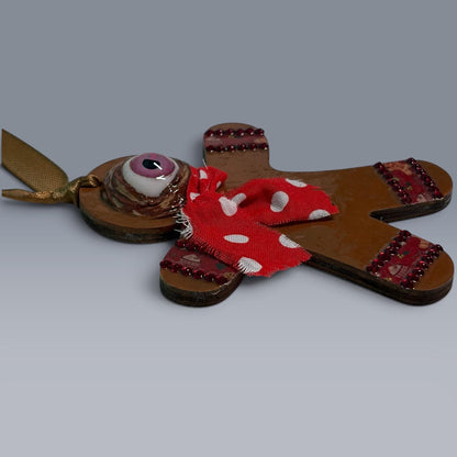 Hand-Painted One-Eyed Gingerbread Man Ornament  Whimsical Folk Art Christmas Decoration