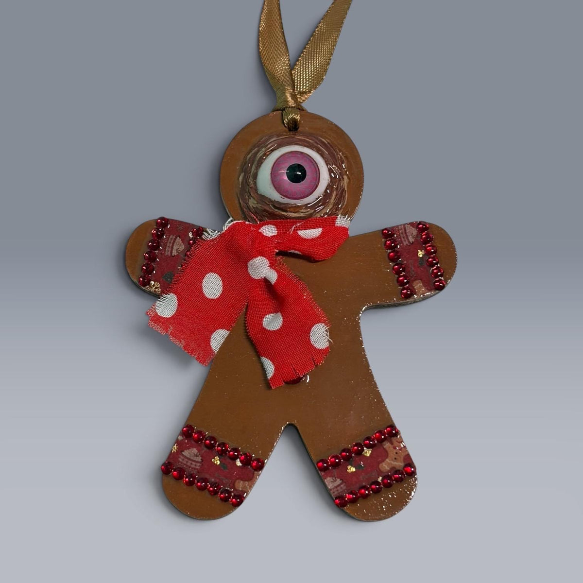 Hand-Painted One-Eyed Gingerbread Man Ornament  Whimsical Folk Art Christmas Decoration
