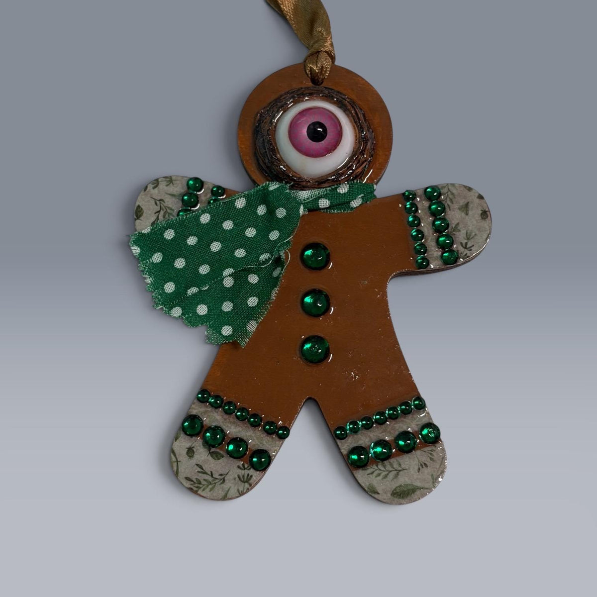 Hand-Painted One-Eyed Gingerbread Man Ornament  Whimsical Folk Art Christmas Decoration