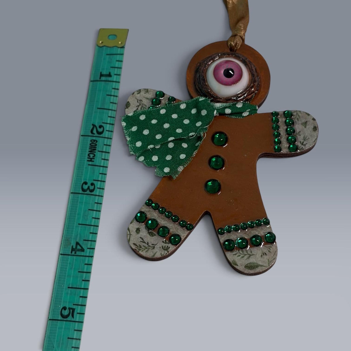 Hand-Painted One-Eyed Gingerbread Man Ornament  Whimsical Folk Art Christmas Decoration