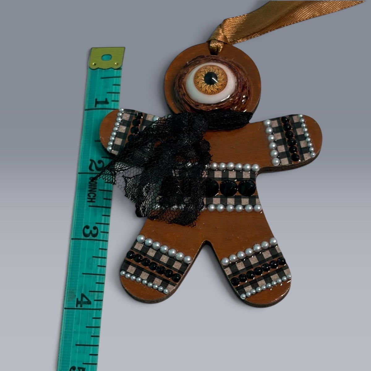 Hand-Painted One-Eyed Gingerbread Man Ornament  Whimsical Folk Art Christmas Decoration
